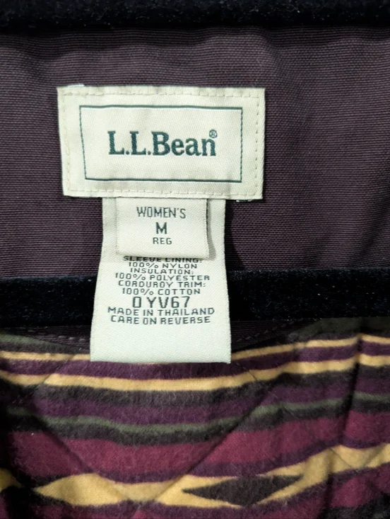 L.L. Bean Dark Plum Canvas Barn Coat with Corduroy Trim Adirondack - Picture 3 of 6